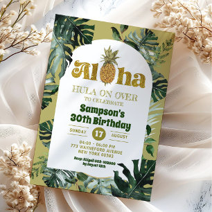 Jungle Greenery Tropical Aloha Pineapple Birthday Invitation