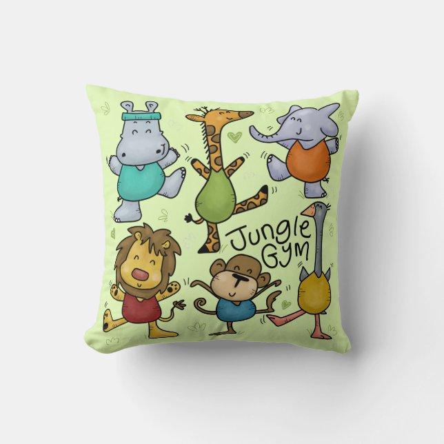 Jungle Gym Exercising Animals Cushion (Front)