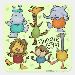 Jungle Gym Exercising Animals Square Sticker