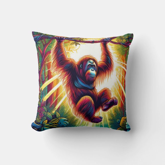 Jungle Harmony: Orangutan-Inspired  Cushion (Front)