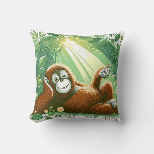 Jungle Harmony: Orangutan-Inspired  Cushion (Front)