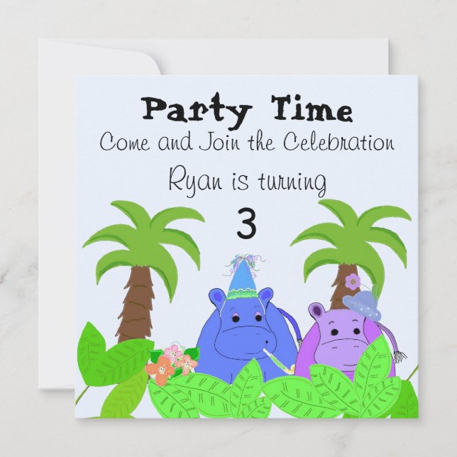Jungle Hippo Birthday Invitation (Front)
