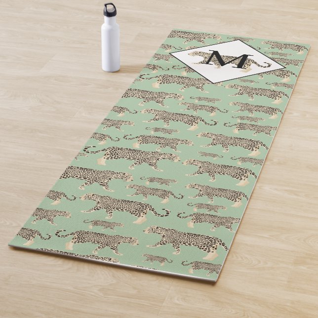 Jungle Jaguar Animal Pattern Initial Monogram  Yoga Mat (In Situ)