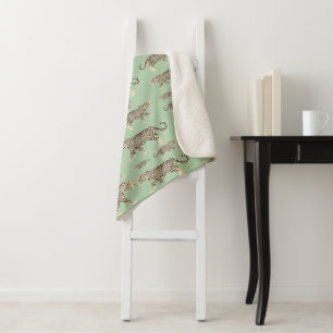 Jungle Jaguar Animal Pattern Sherpa Blanket