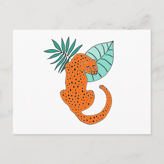 Jungle Jaguar Tropical Fern Postcard (Front)