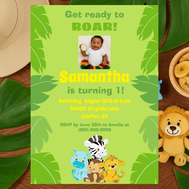 Jungle Jamboree 1st Birthday Green Safari Invitation (Creator Uploaded)