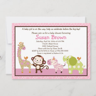 Jungle Jill /Girl Animals Baby Shower Invitation