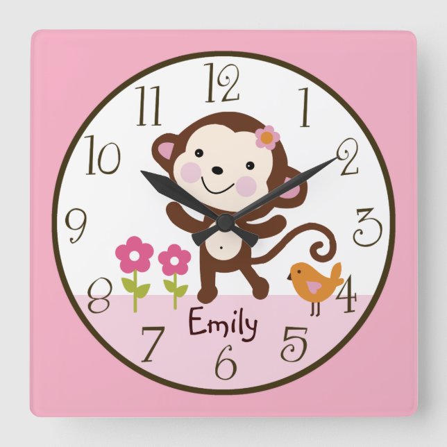 Jungle Jill Monkey Kid's Baby Nursery Clock (Front)
