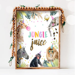 Jungle Juice Safari Animals Birthday Drink Table Poster