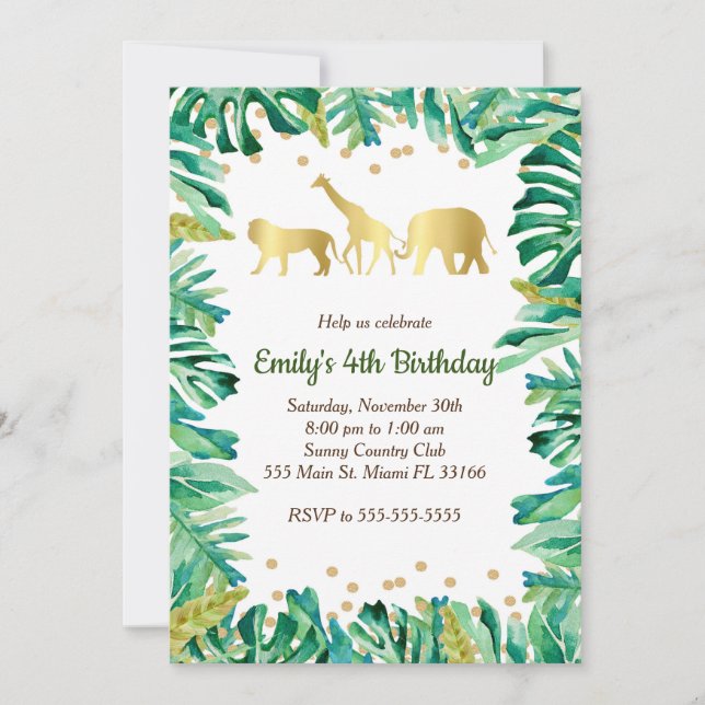 Jungle Kids Birthday Invitation Safari Animals (Front)