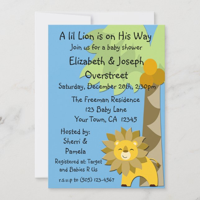 Jungle King Lion Blue Sky Baby Shower Zoo Safari Invitation (Front)
