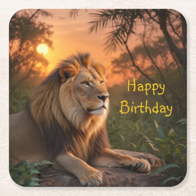Jungle King Lion Square Paper Coaster (Front)