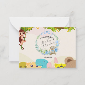 Jungle leafy themed monkey soft toys baby shower card