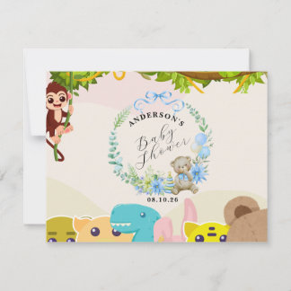 Jungle leafy themed monkey soft toys baby shower card