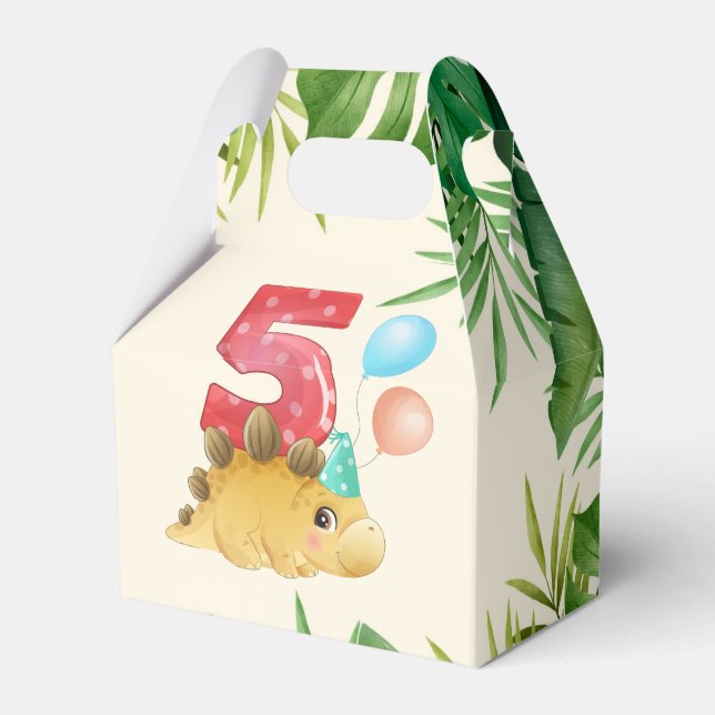 Jungle Leaves Dinosaur 6th Birthday Party Favour B Box (Front Side)