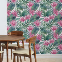 Jungle Leaves Pink Green Palm Leaf