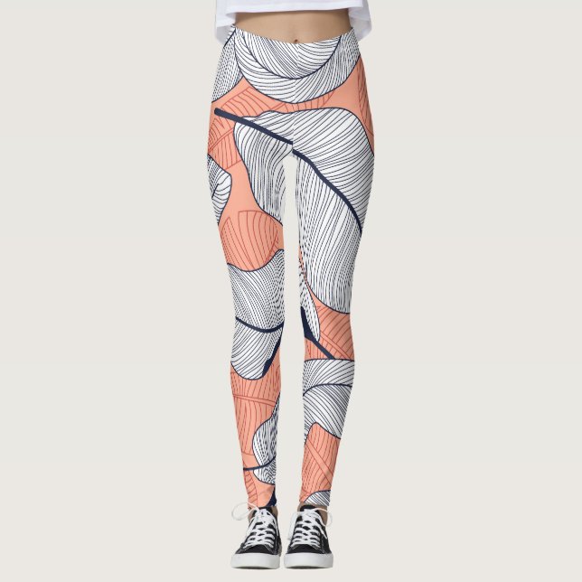 Jungle Leaves Seamless Tropical Pattern Leggings (Front)