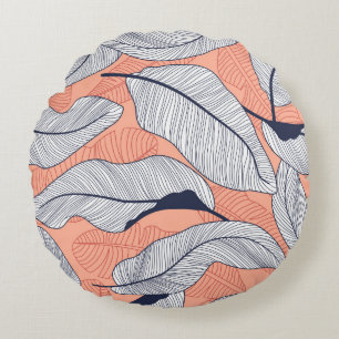 Jungle Leaves Seamless Tropical Pattern Round Cushion