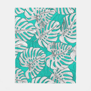 Jungle Leaves Tropical Floral Seamless Fleece Blanket