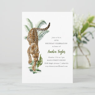 Jungle Leopard Watercolor 60th Birthday Party Invitation