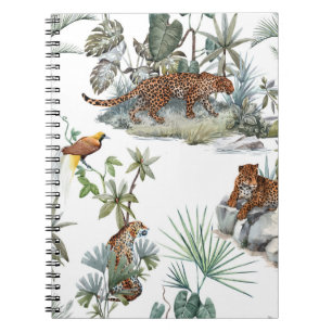Jungle Leopard Watercolor Tropical Scene Notebook