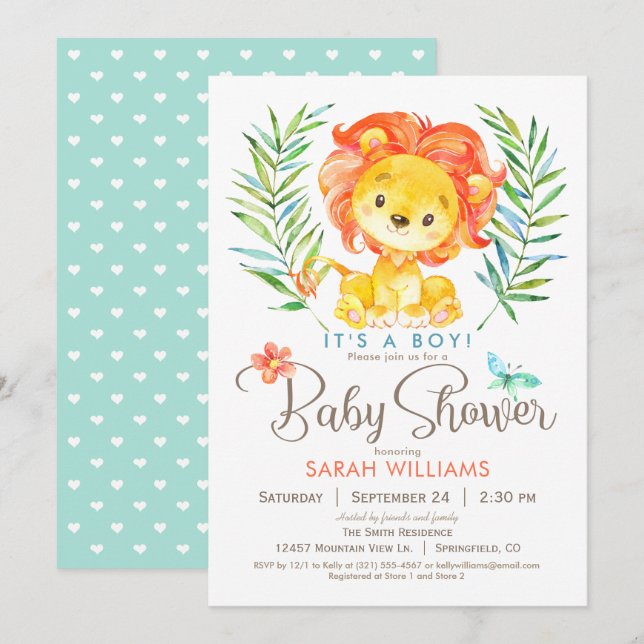 Jungle Lion Baby Shower, Boy or Girl Invitation (Front/Back)