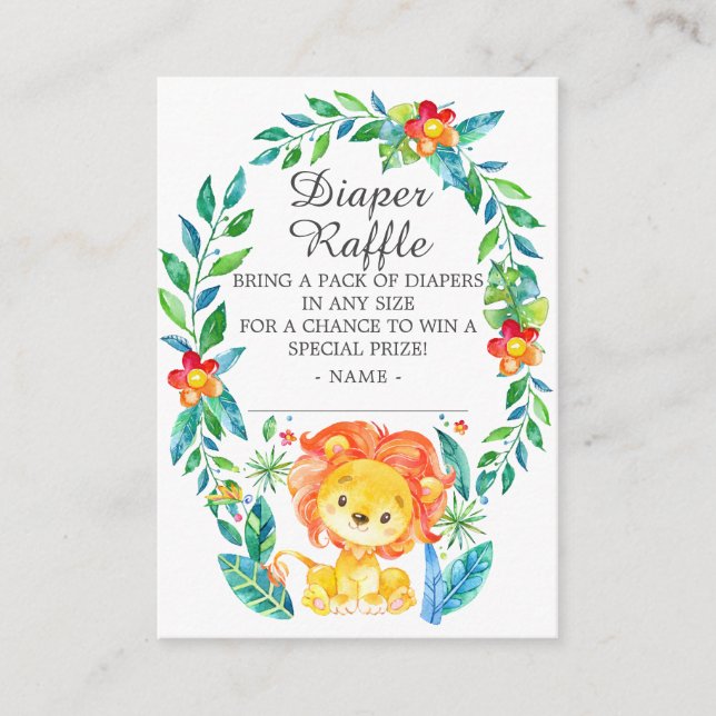 Jungle Lion Baby Shower Diaper Raffle Enclosure Card (Front)