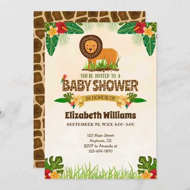 Jungle Lion Baby Shower Invitation (Front/Back)