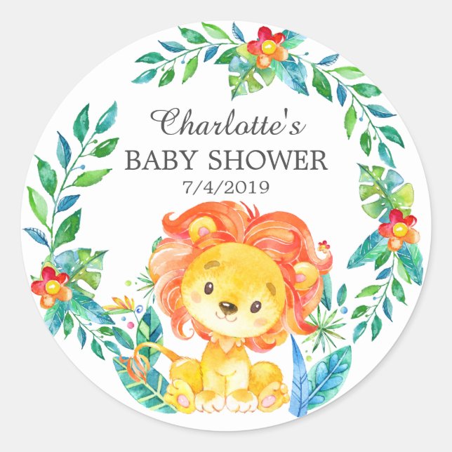 Jungle Lion Baby Shower Thank You Favour Sticker (Front)