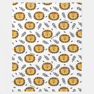 Jungle Lion Pattern with Kids Name Fleece Blanket