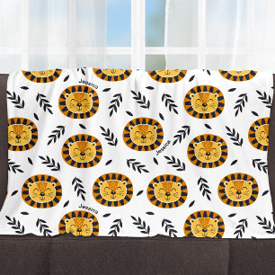 Jungle Lion Pattern with Kids Name Fleece Blanket