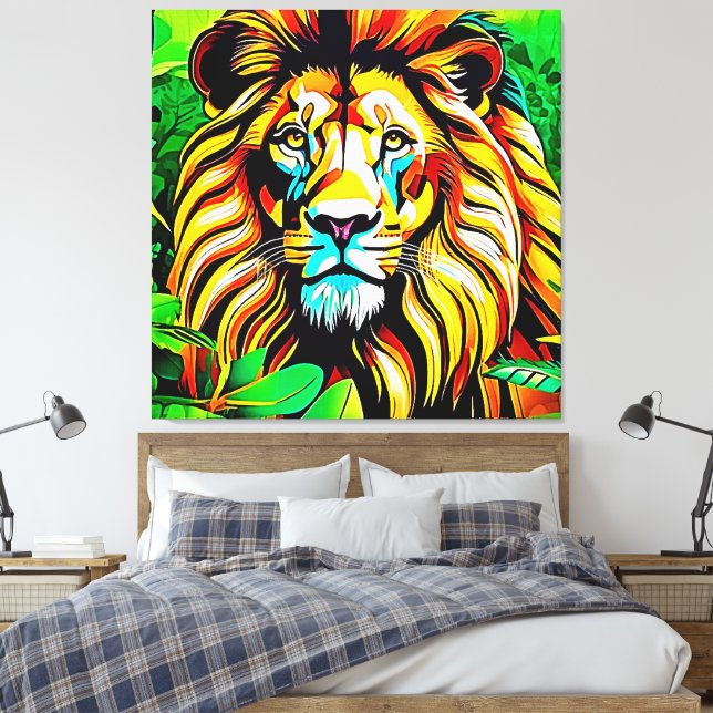 Jungle Lion Pop Art Design Canvas Print (Insitu(Bedroom))