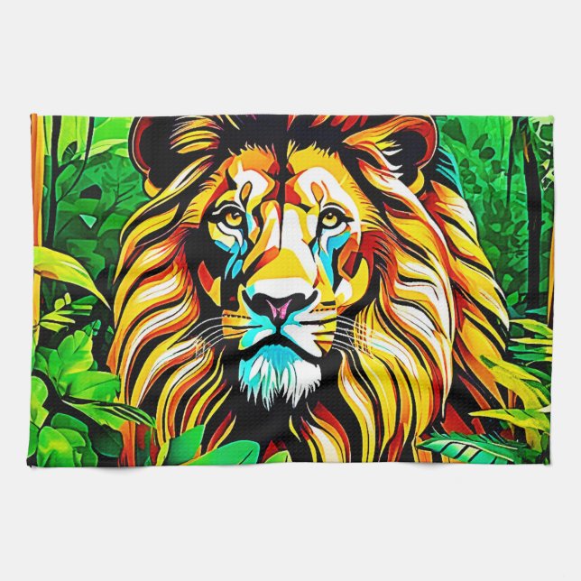 Jungle Lion Pop Art Design Tea Towel (Horizontal)