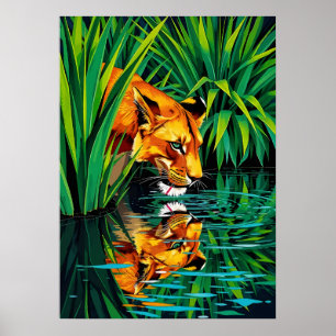 Jungle Lioness Reflection – Vibrant Water Art Poster