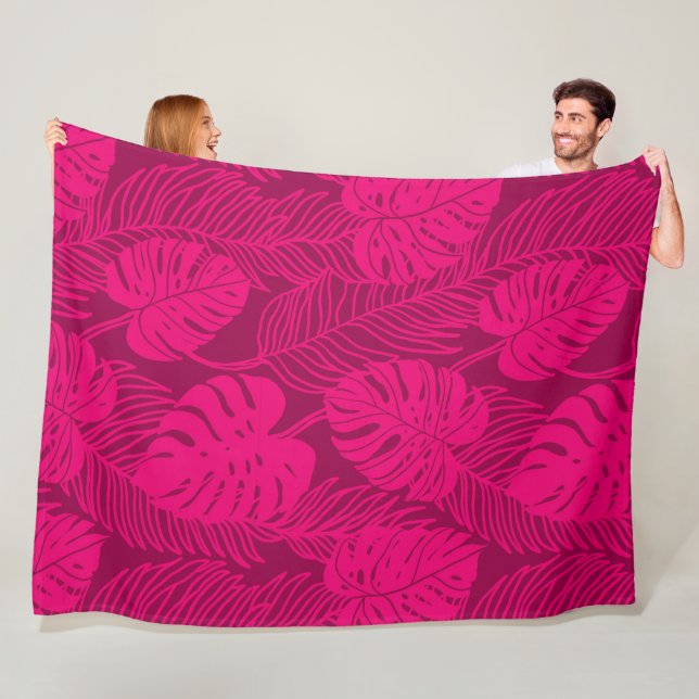 Jungle luxe - monstera and palm fleece blanket (In Situ)