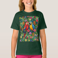 Jungle Macaws Cheerful Parrots Vibrant Flowers