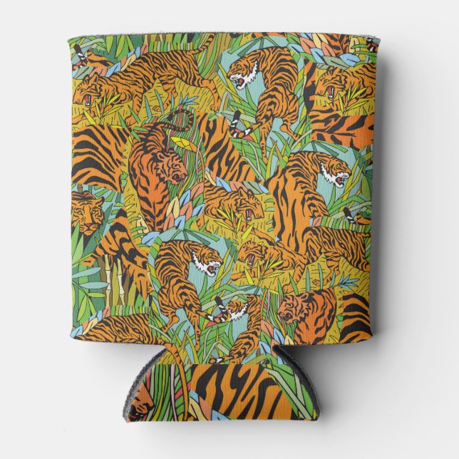 Jungle Majesty: Tigers Amidst Greenery Can Cooler (Front)