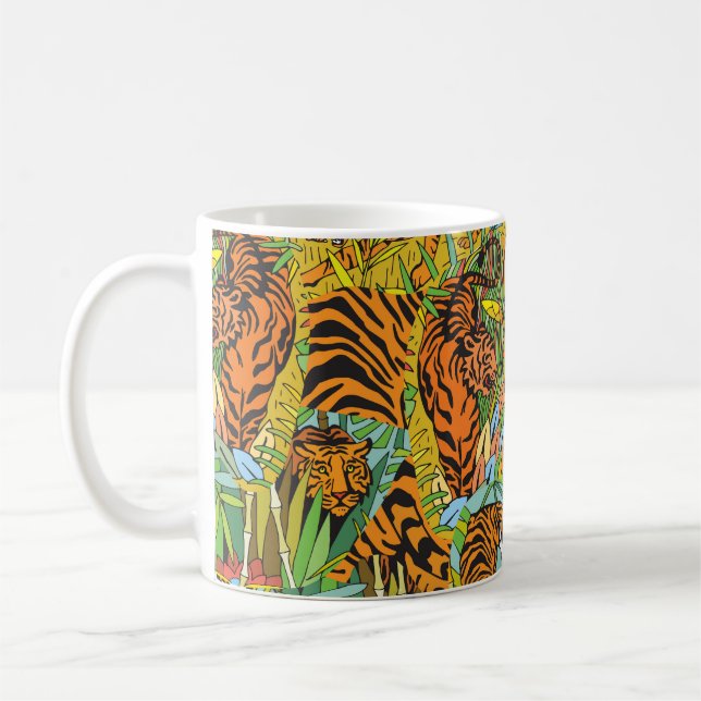 Jungle Majesty: Tigers Amidst Greenery Coffee Mug (Left)