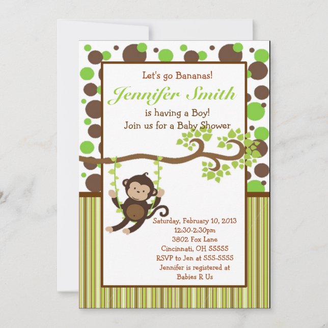 Jungle Monkey Baby Shower Invitation (Front)