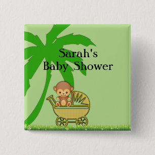 Jungle Monkey In Baby Carriage Baby Shower 15 Cm Square Badge