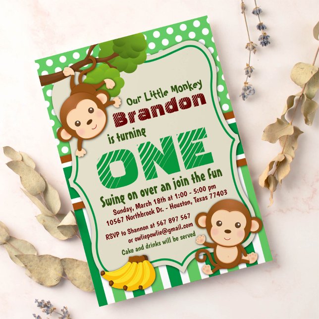 Jungle Monkey Safari Animal Kids Birthday Invitation (Creator Uploaded)