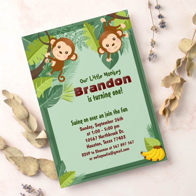 Jungle Monkey Safari Animal Kids Birthday Invitation (Creator Uploaded)