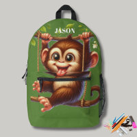 Jungle Monkey Swinging on Tree Monogram Kids Green
