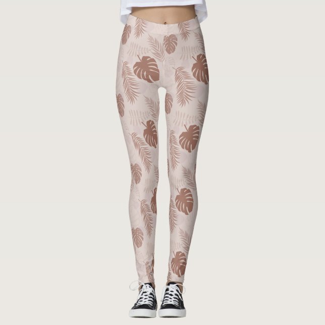 Jungle Monstera Mocha Mousse Beige Leggings (Front)