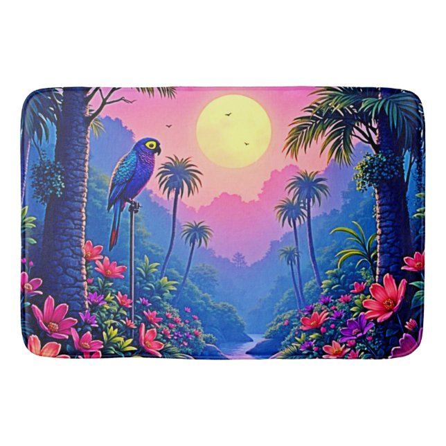 Jungle Moon Blue Parrot Paradise Bath Mat (Front)