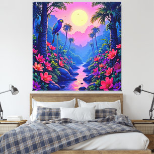 Jungle Moon Blue Parrot Paradise Canvas Print