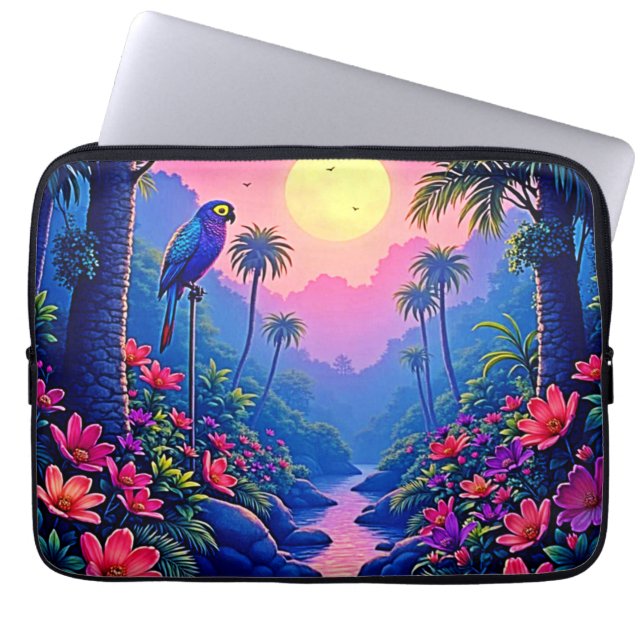 Jungle Moon Blue Parrot Paradise Laptop Sleeve (Front)