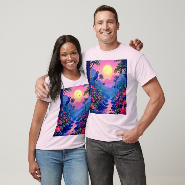 Jungle Moon Blue Parrot Paradise T-Shirt (Unisex)