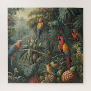 Jungle Mosaic Scarlet Macaw and Pineapple Jigsaw Puzzle
