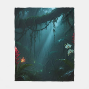 Jungle Night Flowers Fleece Blanket